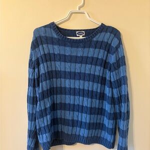 Tabi Blue Striped Cable Crewneck Sweater